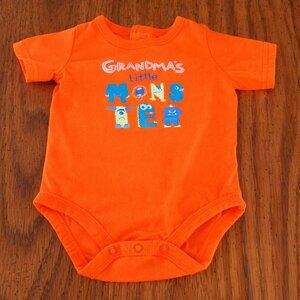 Small Wonders Orange "Grandma's Little Monster" Onesie Size 0-3 Months